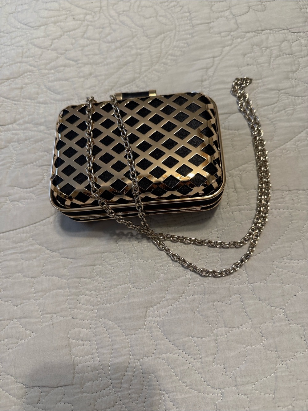 Tevolio Gold Lattice Clutch with Black Inset